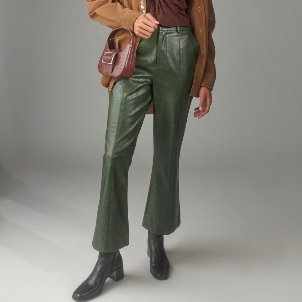 UO green faux leather flare pant XS